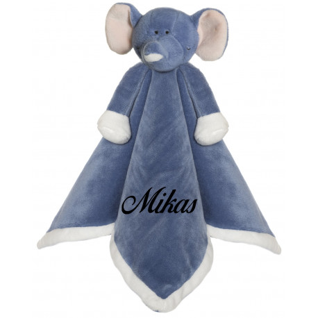 Tedddykompanie denim blå elefant sutteklud med navn på