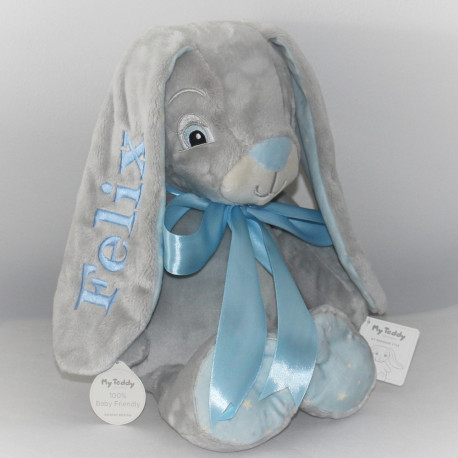 Stor MyTeddy new born star kanin med navn på - Lyseblå