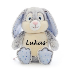 Cubbies Grå- lyseblå Kanin bamse med navn på maven