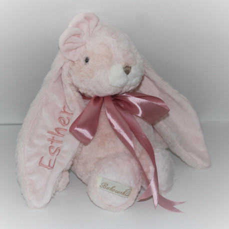 Blød lyserød kaninbamse med personligt navn