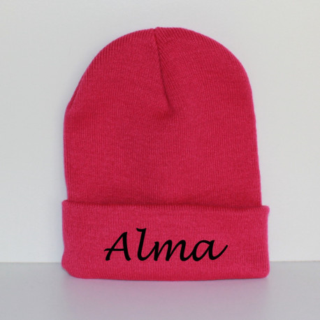 Pink børnehue med navn på