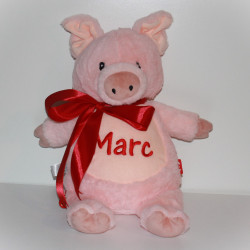 Cubbies stor lyserød bamse gris med navn på maven