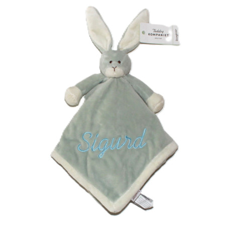 Tedddykompaniet grå/grøn kanin sutteklud med navn på