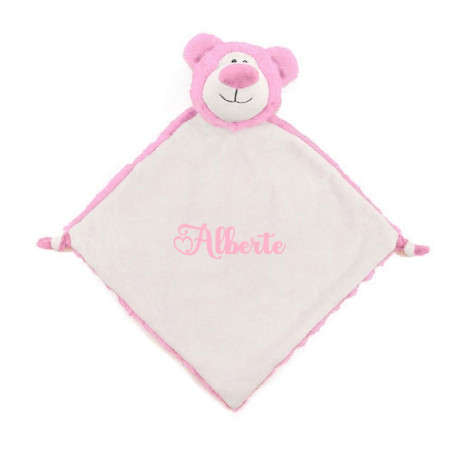 Cubbies lyserød bamse sutteklud med navn på