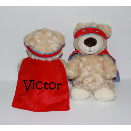 Personlig superhelte bamse 32 cm med navn broderet på kappen