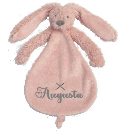 Happy Horse gammelrosa kanin sutteklud med navn på.