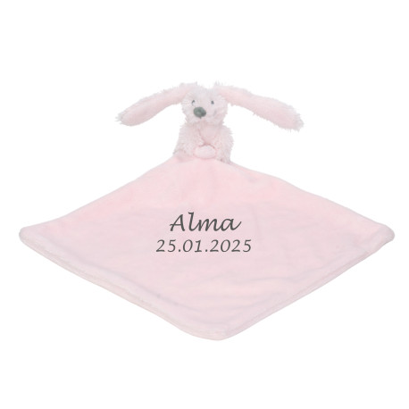 Happy Horse lyserød sutteklud med kanin og navn på.