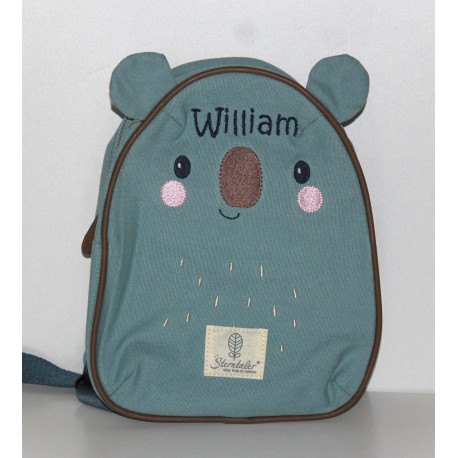 Personlig rygsæk til børnehavebarn – blå mus taske med navn broderet