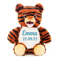 Cubbies stor tiger bamse med navn på maven