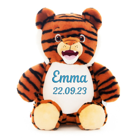 Cubbies stor tiger bamse med navn på maven