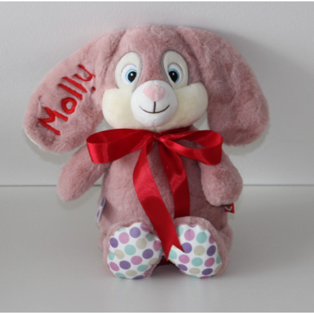 Rosa Cubbies kaninbamse med navn broderet i ørerne