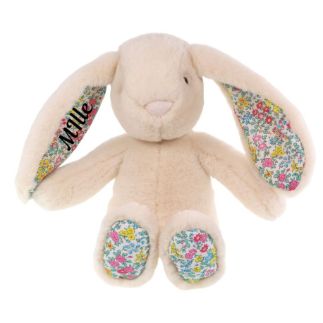 Tinka råhvid med blomster kanin bamse med navn