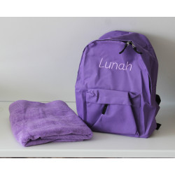 Rygsæk og håndklæde sæt med navn på