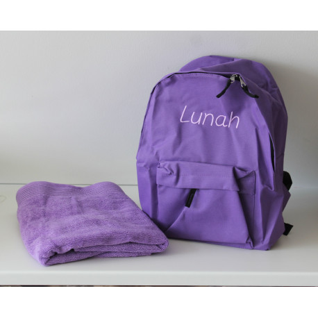 Rygsæk og håndklæde sæt med navn på