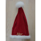 Rød luksus velour nissehue med lille pelskant og navn