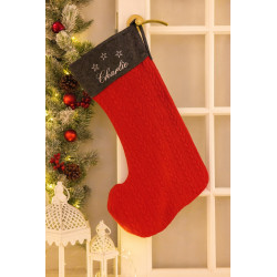 Mørkerød strik julesok med navn på