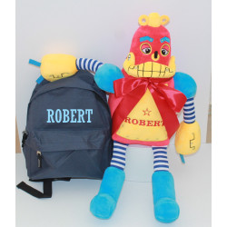 Personlig robotbamse til børn med navn – krammebamse og rygsæk