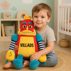 Cubbies stor robot bamse med navn på maven