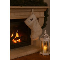 Julestrømpe i råhvid pels med navn på