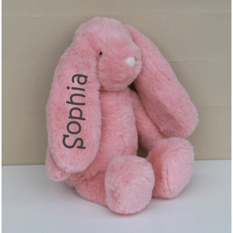 Tinka kaninbamse i rosa med navn broderet på øret