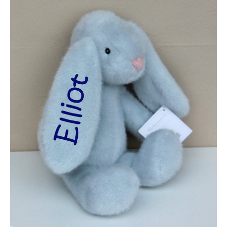 Lyseblå Tinka kanin bamse med navn broderet på øret
