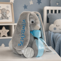 MyTeddy new born star kanin med navn på - Lyseblå
